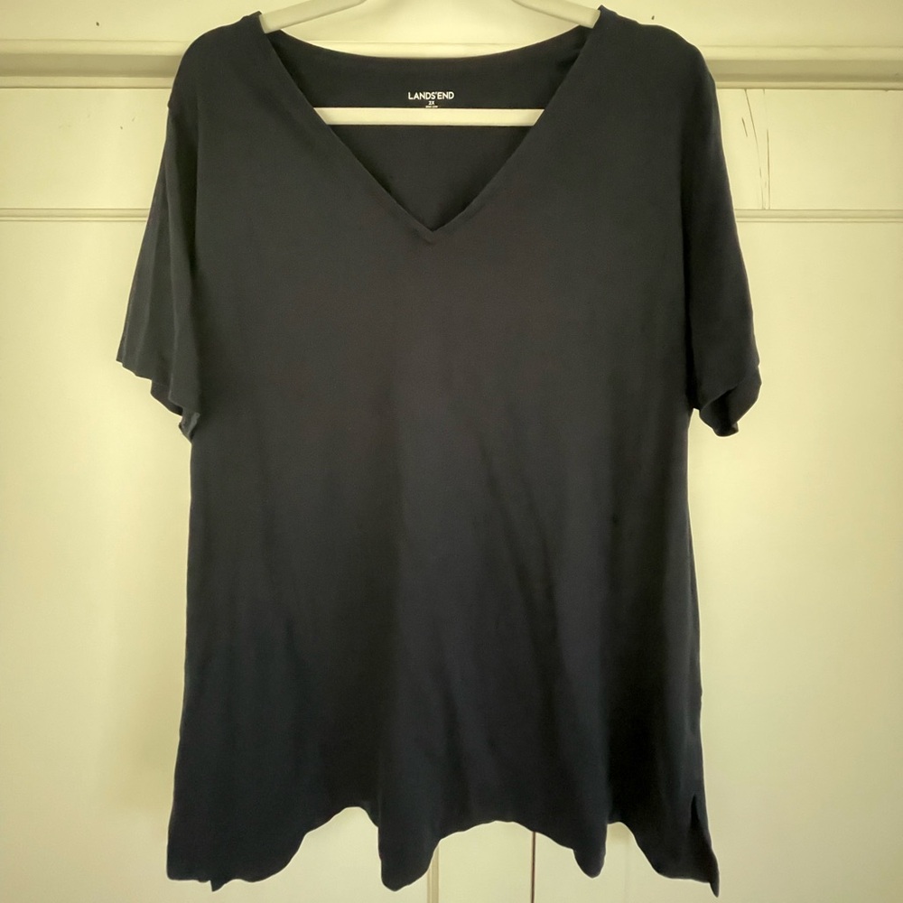 Lands End Supima V Neck Tunic Tee, 2X